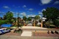 square with a garden of exotic flowers and sculptures of water fountain figuresand The St. James Cathedral main