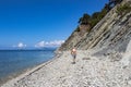 Picturesque stone wild beach at the foot of the rocks in the vicinity of the resort of Gelendzhik