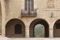 Picturesque stoned arcaded square in Spain. Cantavieja, Teruel.