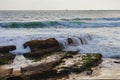 Picturesque stormy seascape view of Atlantic ocean in Estoril, Portugal. Coastline, shore, seashore of Atlantic ocean Royalty Free Stock Photo