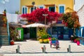 Street with colorful houses in Adamantas town on Milos island in Greece Royalty Free Stock Photo