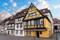 picturesque street of half-timbered frame buildings of town of Colmar, France Royalty Free Stock Photo