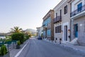 Picturesque street on the waterfront of Myrina, Lemnos island, Greece Royalty Free Stock Photo