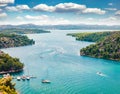 Picturesque summer scene of Prokljansko lake. Aerial morning view of Krka National Park, Croatia, Europe. Beautiful world of