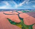 Picturesque summer view from flying drone of Ukrainian countryside. Royalty Free Stock Photo