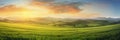 Picturesque Sunrise over Cultivated Farm Plots. Generative ai