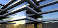 The picturesque sunrise is reflected on the mirrored facade of an elite hotel built according to a modern project in an