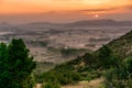 Picturesque sunrise in spring in Central Chile - misty mountains, Coltauco, O`Higgins region, Chile, South America Royalty Free Stock Photo