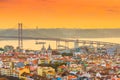 Picturesque sunset in Lisbon. Evening cityscape of the Portugal capital city Royalty Free Stock Photo