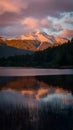 Picturesque sunset scene bathes the lake in warm, golden hues