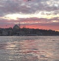 Picturesque sunset with sea and city view of Istanbul Turkey Royalty Free Stock Photo