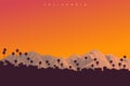 Picturesque sunset somewhere over California, USA. Original postcard style vector illustration