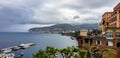 Picturesque top view over the Bay of Naples and mountains from the cliff in Sorrento. Royalty Free Stock Photo