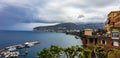 Picturesque top view over the Bay of Naples and mountains from the cliff in Sorrento. Royalty Free Stock Photo