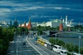 Picturesque tourist view of the Moscow Kremlin with the bridge over the Moscow river