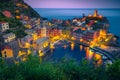 Stunning fishing village with colorful houses at evening, Vernazza, Italy Royalty Free Stock Photo