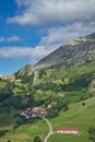 Picturesque town of houses with stone facades located on the mountain top of the Picos de Europa in a rural setting Royalty Free Stock Photo