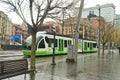 Picturesque Tramway Bilbao In Its Pass By The Guggenheim Museum. Transportation Travel Holidays. Royalty Free Stock Photo