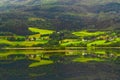 Picturesque Vangsvatnet lake shore Bulken village Norway