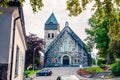 Picturesque view of Alesund Church. Alesund town, west coast of Norway, at the entrance to the Geirangerfjord. Colorful morning Royalty Free Stock Photo