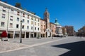 Picturesque view on ancient square in medieval city center of Rimini, Italy