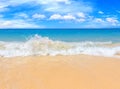 Picturesque view of Andaman sea with strong and high waves in Phuket island, Thailand. Tropical beach at the exotic island.