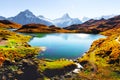 Picturesque view on Bachalpsee lake in Swiss Alps mountains Royalty Free Stock Photo