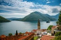 Picturesque view of beautiful Boka Kotor bay and Perast village from high viewpoint