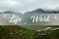 Picturesque view of foggy mountains. Concept of balance between work and life