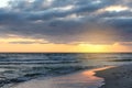 Picturesque view of beautiful sky with clouds over tropical beach at sunset Royalty Free Stock Photo