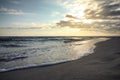 Picturesque view of beautiful sky with clouds over tropical beach at sunset Royalty Free Stock Photo