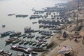 Early Morning Boat Scene Along the Ganges River, India Royalty Free Stock Photo