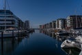 Picturesque view of a bustling harbor in Malmo, Sweden