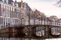 Beautiful old houses on the city embankment of Leiden