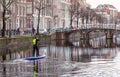 Beautiful old houses on the city embankment of Leiden