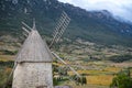 Picturesque view of Cucugnan commune with main landmark 17th-century windmill, Aude department, southern France Royalty Free Stock Photo