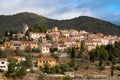 Picturesque view of Cucugnan commune with main landmark 17th-century windmill, Aude department, southern France Royalty Free Stock Photo