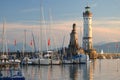 Picturesque view on the entrance of the harbor in Lindau island on Lake Bodensee, Germany Royalty Free Stock Photo