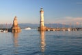 Picturesque view on the entrance of the harbor in Lindau island on Lake Bodensee, Germany