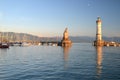 Picturesque view on the entrance of the harbor in Lindau island on Lake Bodensee, Germany