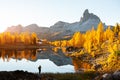 Picturesque view on Federa Lake in sunrise time