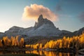 Picturesque view on Federa Lake in sunrise time