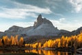 Picturesque view on Federa Lake in sunrise time