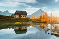 Picturesque view on Federa Lake in sunrise time