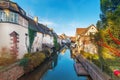 Picturesque view Half timbered houses at sunset Colmar France Royalty Free Stock Photo