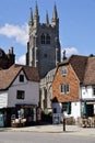 St Mildred church in the background of cozy old buildings in Tenterden