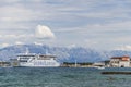 Picturesque view of Jadrolinija ferry on the way to Supetar. Jadrolinija is Croatian shipping company founded in 1947 in Rijeka.