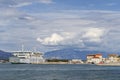 Picturesque view of Jadrolinija ferry on the way to Supetar. Jadrolinija is Croatian shipping company founded in 1947 in Rijeka.