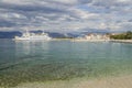 Picturesque view of Jadrolinija ferry on the way to Supetar. Jadrolinija is Croatian shipping company founded in 1947 in Rijeka.