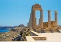 Picturesque view of Lindos St.Pauls Bay from Acropolis, Rhodes, Greece Royalty Free Stock Photo